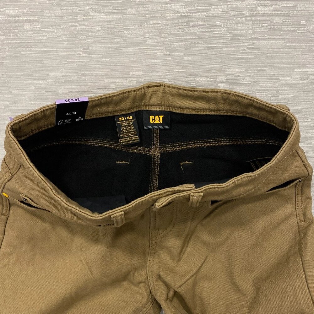 CAT Caterpillar Work Pants Mens 30 x 30 Brown Canvas Fleece Lined Insulated - Picture 6 of 12